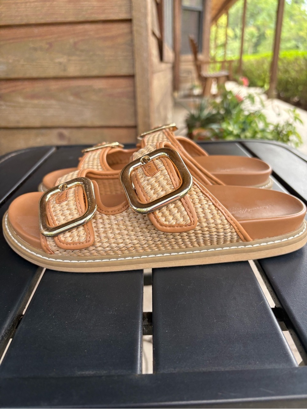 Universal Thread Tan Woven Double-Buckle Slide Sandals - Picture 2 of 3
